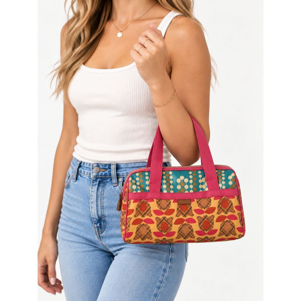 Fossil Key Satchel Cosmetic Bag Floral Travel Toiletry Makeup Case Vintage Y2K